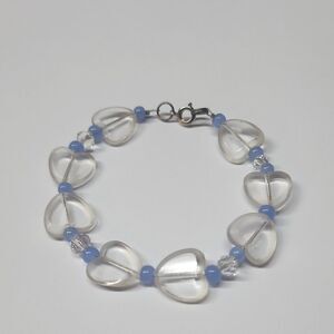 Elegant Clear and Blue Glass Heart Bracelet